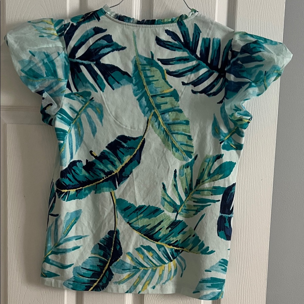 Chico's Aqua Tropical Leaf Pattern Short-Sleeve Blouse - size Small (Chico’s 0) - Picture 4 of 8